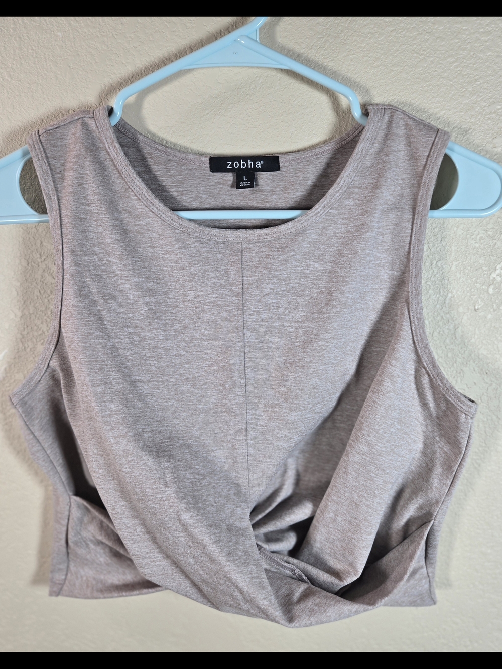 Zobha Heather Taupe Twist-Front Athletic Tank